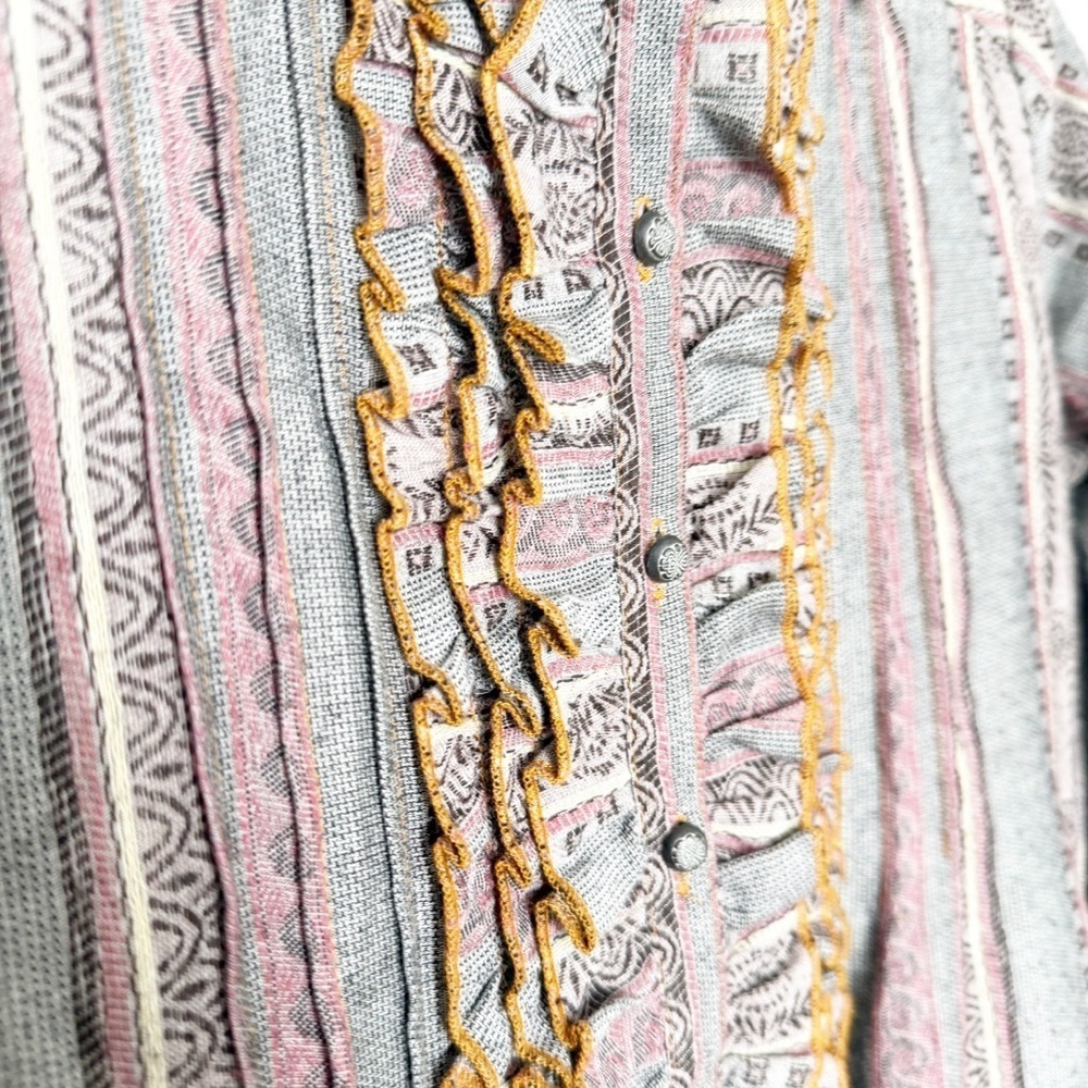 Soft Surroundings Blouse Button Down Shirt Boho Floral sheer back Elena topper - Picture 3 of 7